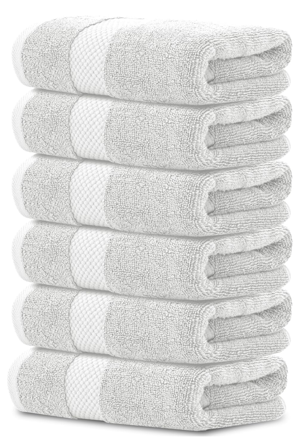 White Classic Luxury Dark Gray Hand Towels - Soft 100% Turkish Cotton | Highly Absorbent Hotel spa Bathroom Towel Collection | 16x30 Inch | Set of 6