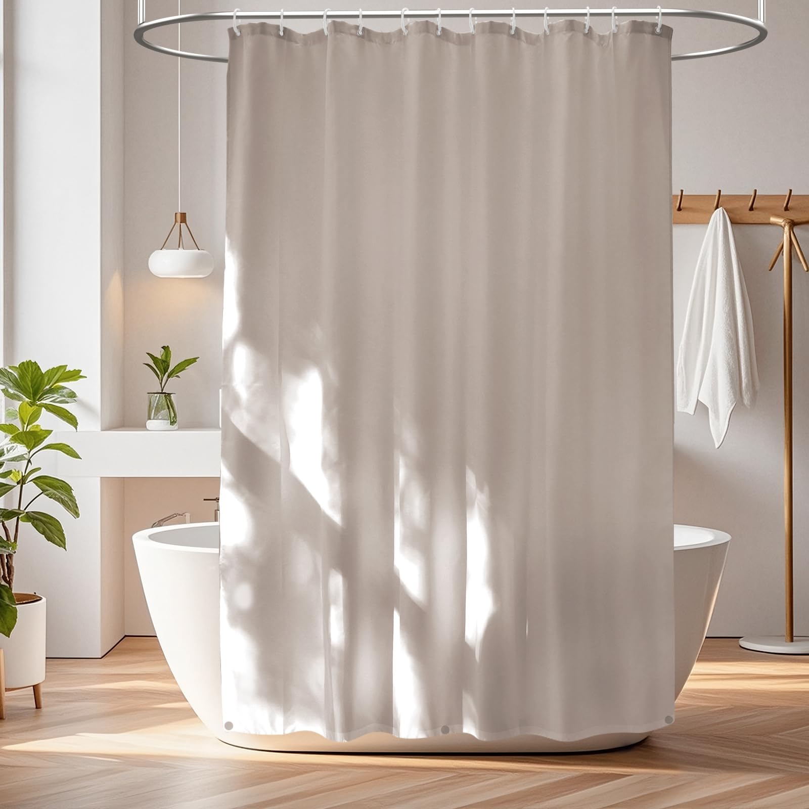 Seenus Waterproof Fabric Shower Curtain Liner with 3 Extra-Large Magnets, 72 x 72 inch Washable Cloth Shower Liner Odorless Hotel Quality, Neutral White Lightweight Shower Curtain for Bathroom