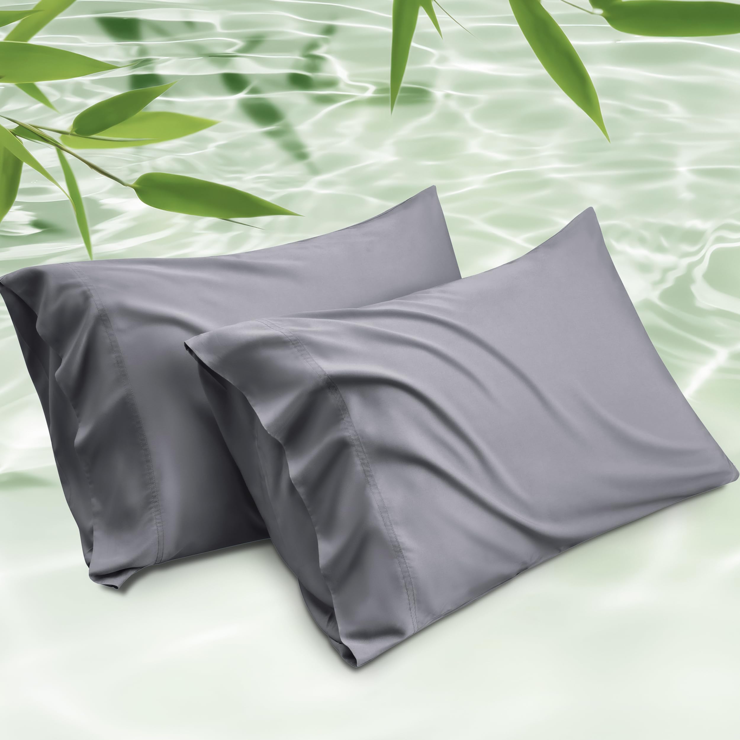Bedsure Pillow Cases Queen, Cooling Pillow Cases, Rayon Derived from Bamboo Dark Grey Pillowcases Queen Size Set of 2, PureWoven & Soft Bedding Pillow Cover with Envelope Closure,Gifts, 20x30 Inches