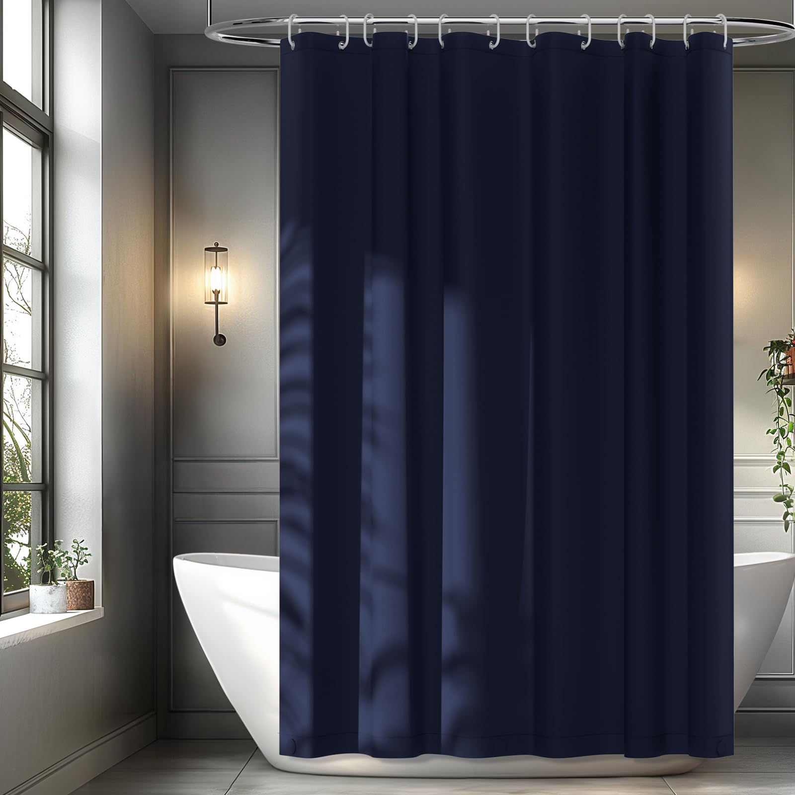 Seenus Waterproof Fabric Shower Curtain Liner with 3 Extra-Large Magnets, 72 x 72 inch Washable Cloth Shower Liner Odorless Hotel Quality, Neutral White Lightweight Shower Curtain for Bathroom