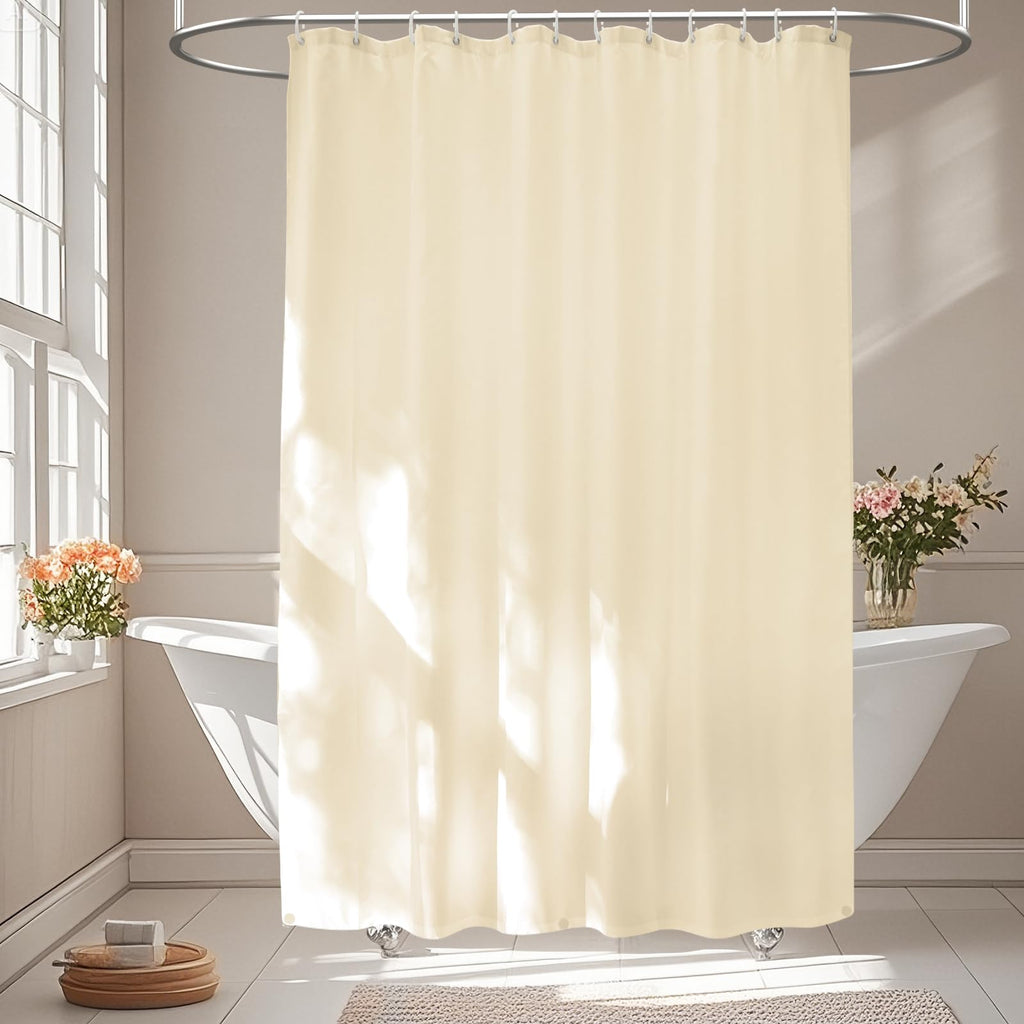 Seenus Waterproof Fabric Shower Curtain Liner with 3 Extra-Large Magnets, 72 x 72 inch Washable Cloth Shower Liner Odorless Hotel Quality, Neutral White Lightweight Shower Curtain for Bathroom