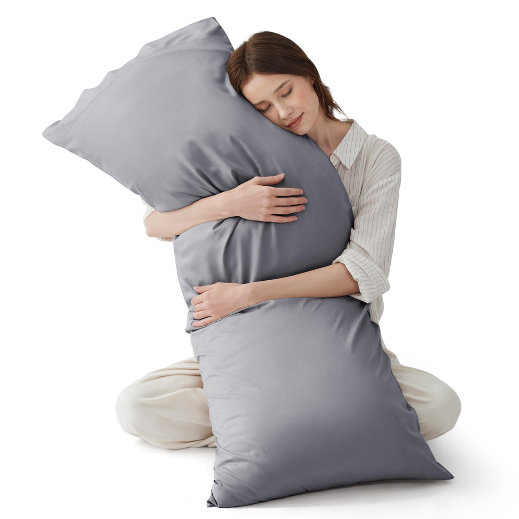 Bedsure Pillow Cases Queen, Cooling Pillow Cases, Rayon Derived from Bamboo Dark Grey Pillowcases Queen Size Set of 2, PureWoven & Soft Bedding Pillow Cover with Envelope Closure,Gifts, 20x30 Inches
