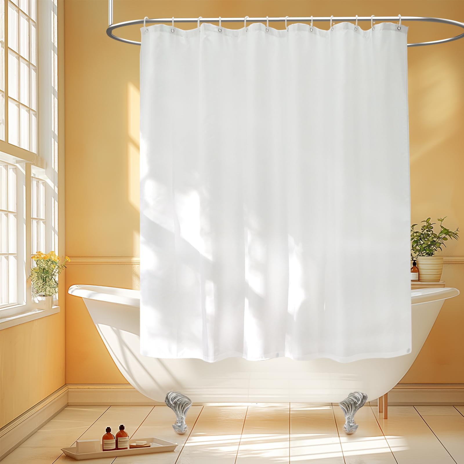 Seenus Waterproof Fabric Shower Curtain Liner with 3 Extra-Large Magnets, 72 x 72 inch Washable Cloth Shower Liner Odorless Hotel Quality, Neutral White Lightweight Shower Curtain for Bathroom