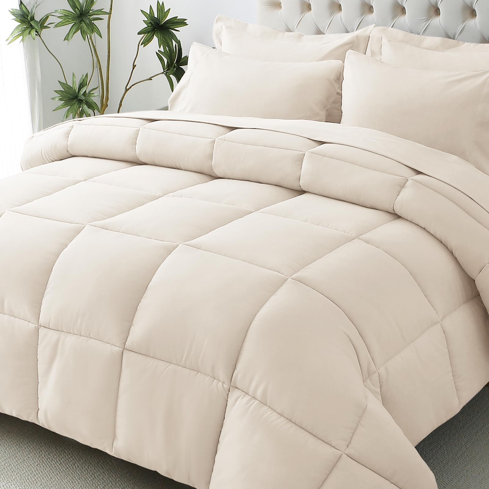 JOLLYVOGUE Queen Comforter Set, Ultra-Soft Bed in a Bag Queen Size 7 Pieces, Oeko-TEX Certified Bedding Set with Down Alternative Comforter, Sheets, Pillowcases & Shams, Black