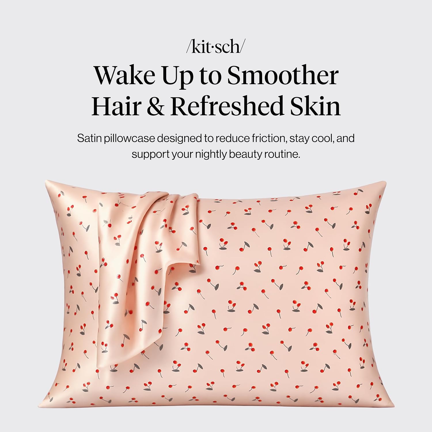 Kitsch Satin Pillowcase with Zipper for Hair & Skin - Softer Than Silk Pillow Cases, Smooth Cooling Satin Pillow Case, Wrinkle-Free, Machine Washable, Pillow Cases Standard Size 19x26 - Cherry Print