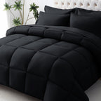 JOLLYVOGUE Queen Comforter Set, Ultra-Soft Bed in a Bag Queen Size 7 Pieces, Oeko-TEX Certified Bedding Set with Down Alternative Comforter, Sheets, Pillowcases & Shams, Black