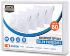 Set of 2 Pillow Protectors with Zipper Standard Size, Bed Bug and Dust Mite Proof Pillow Covers, Ultra Soft Pillow Encasements, Moisture Wicking and Waterproof Pillow Cases by Utopia Bedding (White)