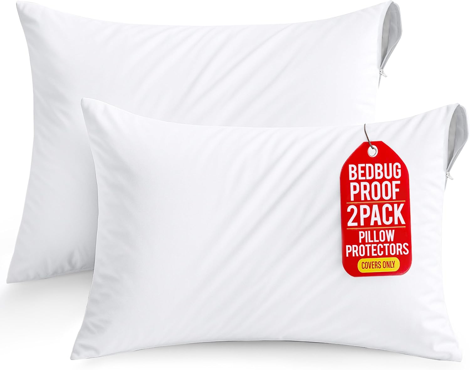 Set of 2 Pillow Protectors with Zipper Standard Size, Bed Bug and Dust Mite Proof Pillow Covers, Ultra Soft Pillow Encasements, Moisture Wicking and Waterproof Pillow Cases by Utopia Bedding (White)