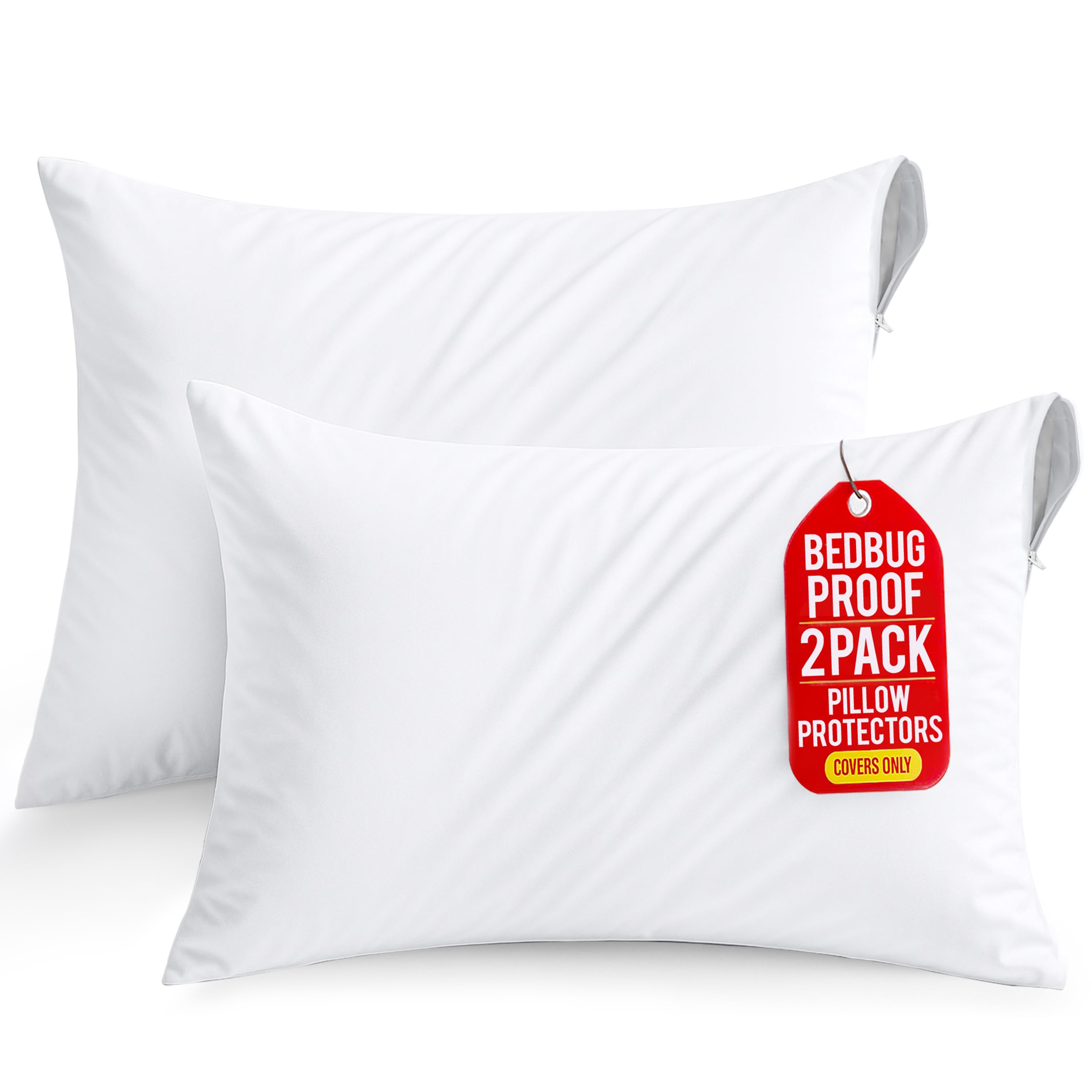 Set of 2 Pillow Protectors with Zipper Standard Size, Bed Bug and Dust Mite Proof Pillow Covers, Ultra Soft Pillow Encasements, Moisture Wicking and Waterproof Pillow Cases by Utopia Bedding (White)