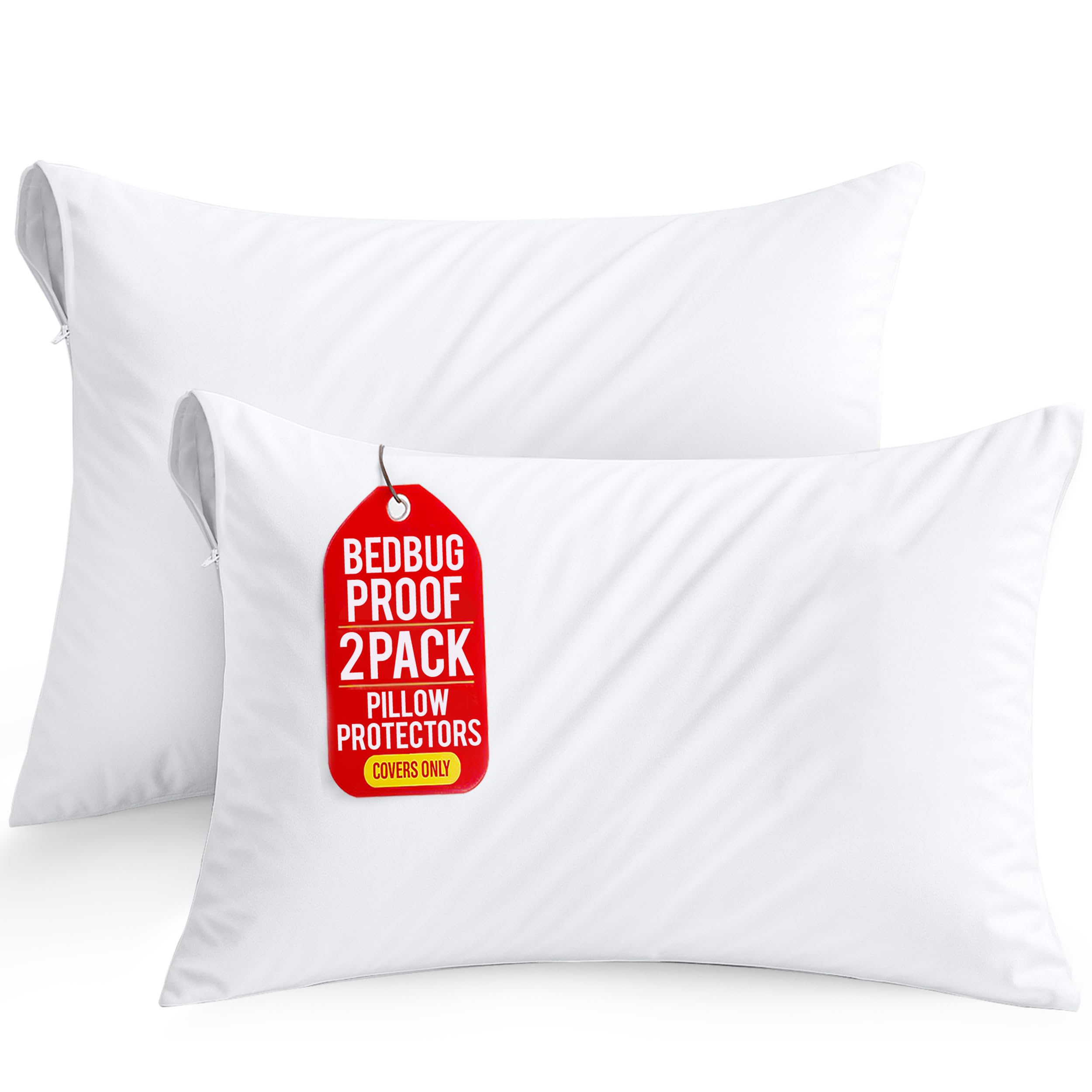 Set of 2 Pillow Protectors with Zipper Standard Size, Bed Bug and Dust Mite Proof Pillow Covers, Ultra Soft Pillow Encasements, Moisture Wicking and Waterproof Pillow Cases by Utopia Bedding (White)