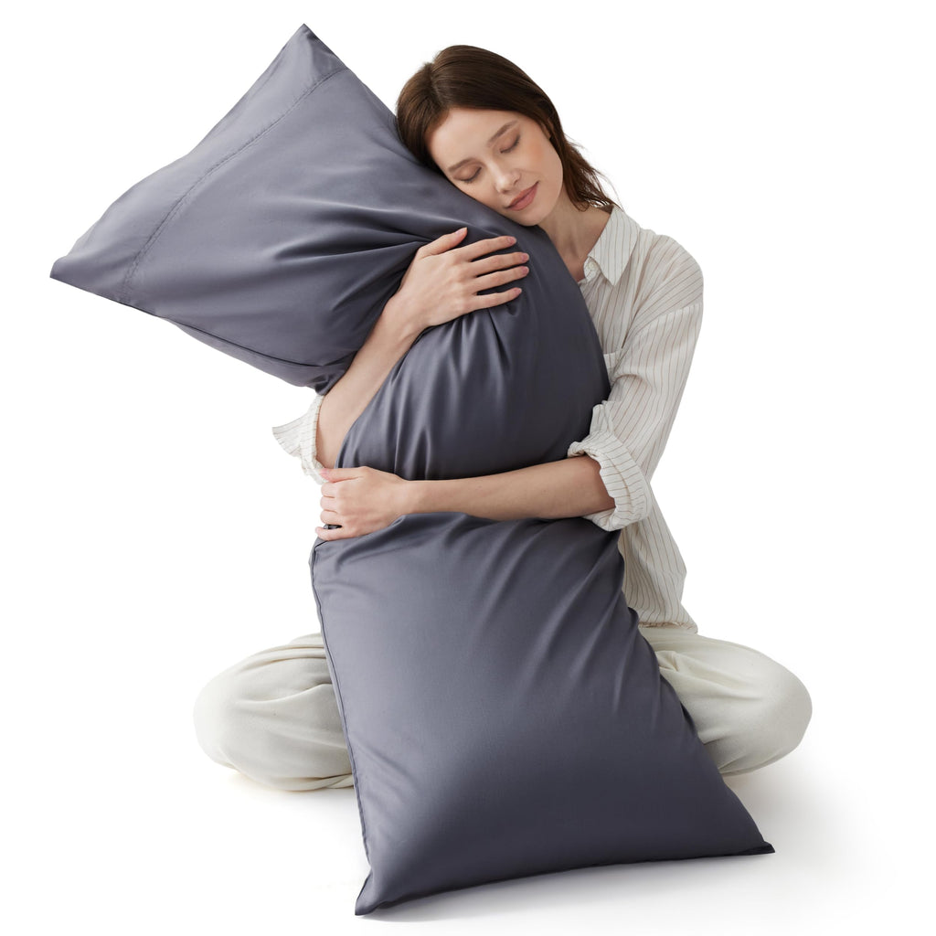 Bedsure Pillow Cases Queen, Cooling Pillow Cases, Rayon Derived from Bamboo Dark Grey Pillowcases Queen Size Set of 2, PureWoven & Soft Bedding Pillow Cover with Envelope Closure,Gifts, 20x30 Inches