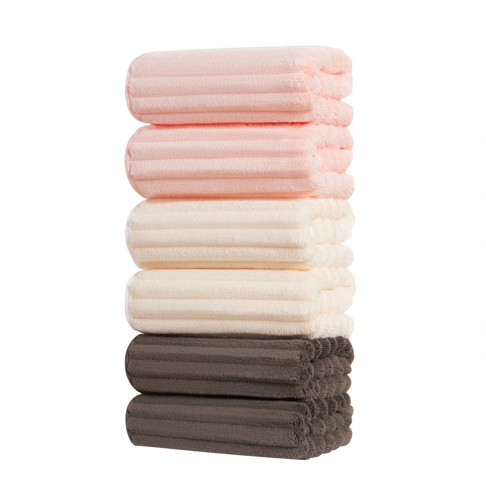 Set of 6 14X29.5 Inch Quick Dry Soft Microfiber Hand Towels with Hanging Loops for Bathroom Spa Kitchen Hotel, Brick Red Dark Grey Brown