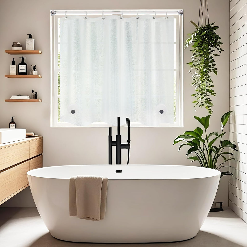 Seenus Waterproof Fabric Shower Curtain Liner with 3 Extra-Large Magnets, 72 x 72 inch Washable Cloth Shower Liner Odorless Hotel Quality, Neutral White Lightweight Shower Curtain for Bathroom