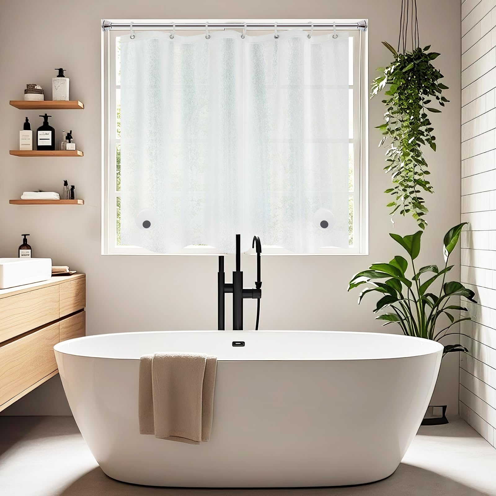 Seenus Waterproof Fabric Shower Curtain Liner with 3 Extra-Large Magnets, 72 x 72 inch Washable Cloth Shower Liner Odorless Hotel Quality, Neutral White Lightweight Shower Curtain for Bathroom