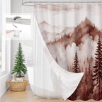 Litable Dark Green Forest Shower Curtain Set, 3 in 1 Fabric Shower Curtain with Waterproof Plastic Shower Curtain Liner & 12 Stainless Steel Metal Hooks, Misty Pine Nature Bathroom Curtain 72x72