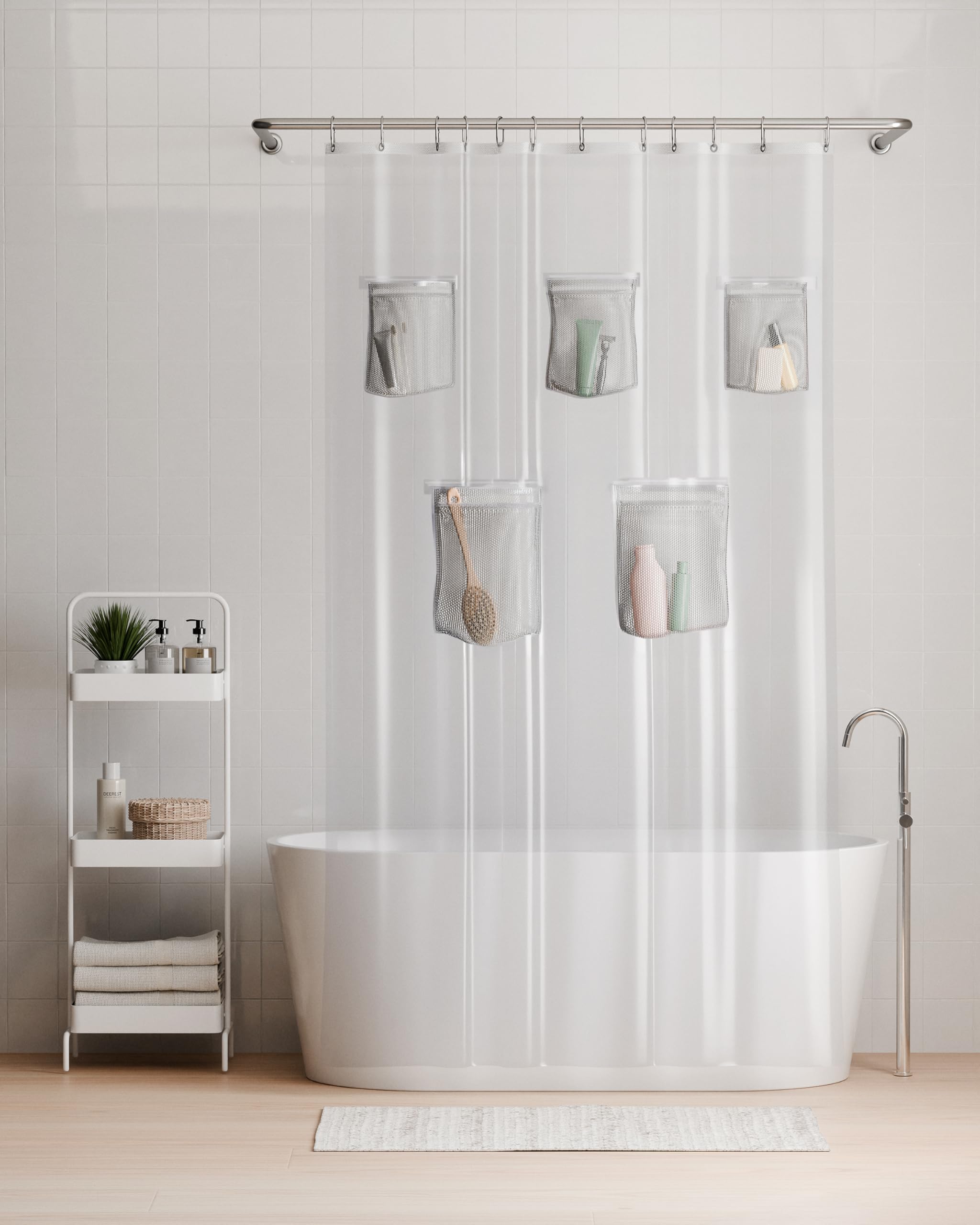 Rubbermaid Frosty Shower Curtain Liner, Waterproof Heavyweight PEVA Shower Liner for Bathroom, with Magnets and Rustproof Charcoal Gray Grommets, 70x72, Standard Size, Frosty