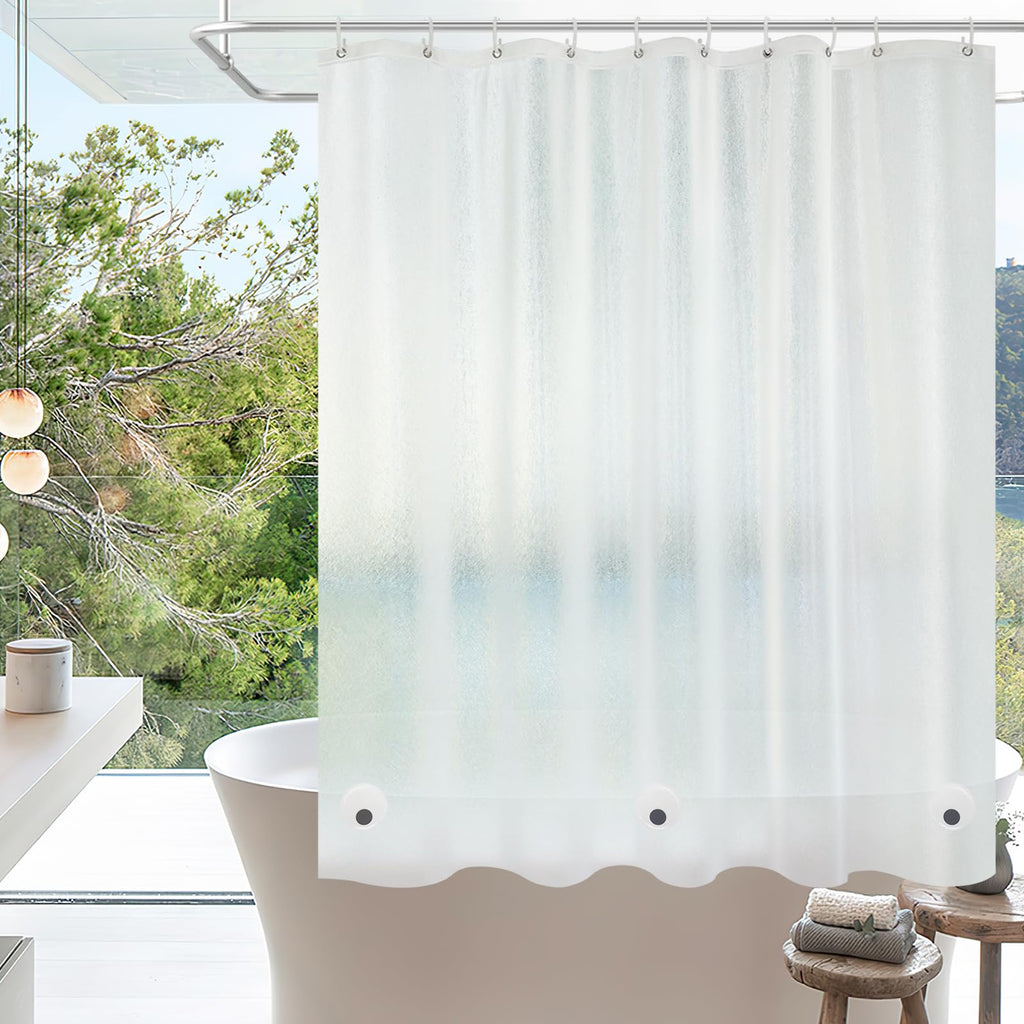 Seenus Waterproof Fabric Shower Curtain Liner with 3 Extra-Large Magnets, 72 x 72 inch Washable Cloth Shower Liner Odorless Hotel Quality, Neutral White Lightweight Shower Curtain for Bathroom