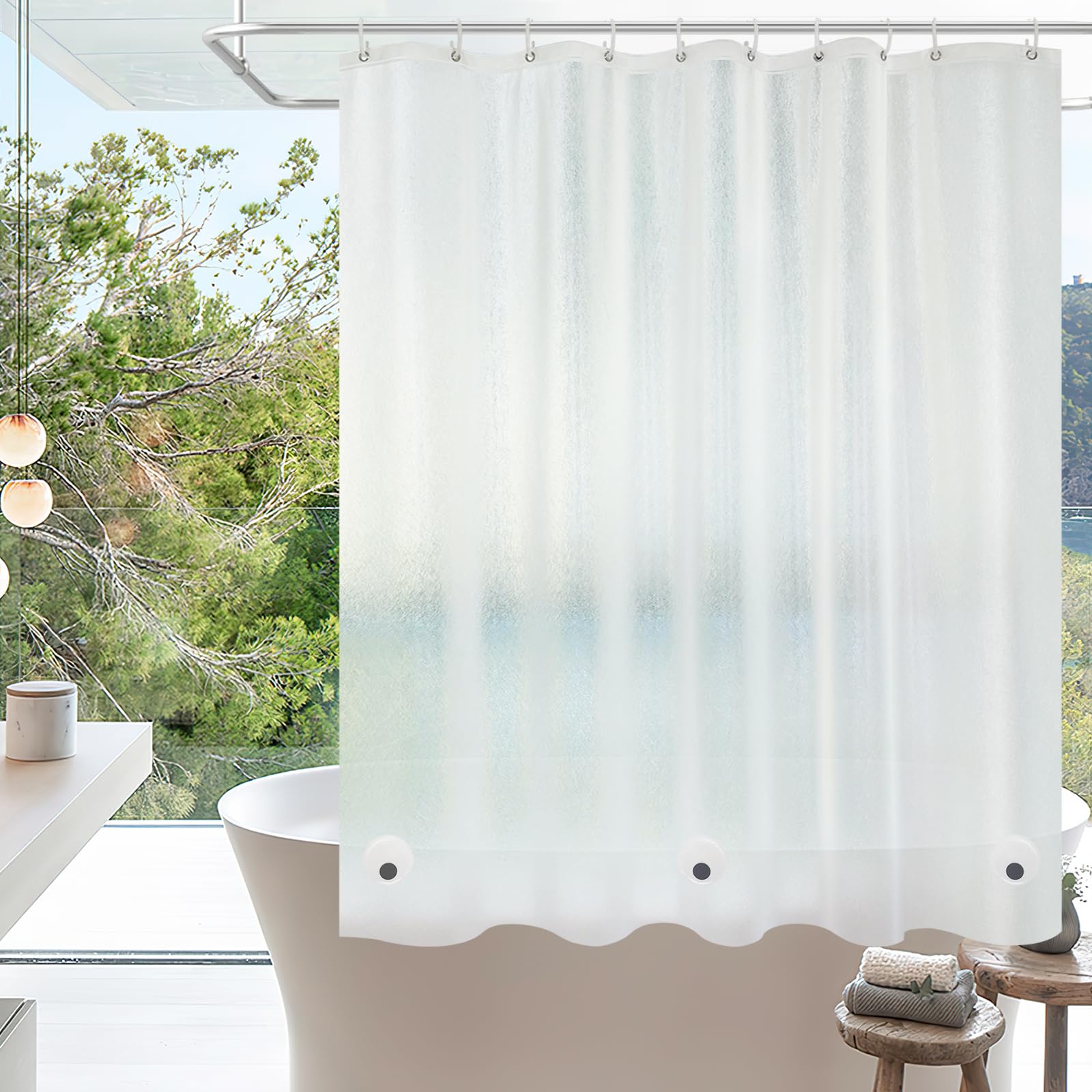 Seenus Waterproof Fabric Shower Curtain Liner with 3 Extra-Large Magnets, 72 x 72 inch Washable Cloth Shower Liner Odorless Hotel Quality, Neutral White Lightweight Shower Curtain for Bathroom
