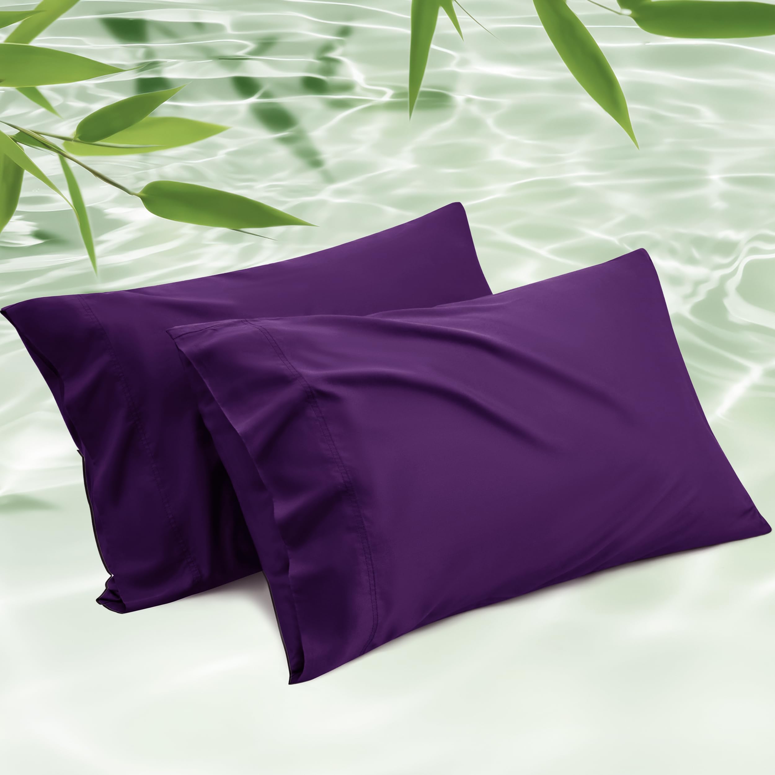 Bedsure Pillow Cases Queen, Cooling Pillow Cases, Rayon Derived from Bamboo Dark Grey Pillowcases Queen Size Set of 2, PureWoven & Soft Bedding Pillow Cover with Envelope Closure,Gifts, 20x30 Inches