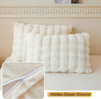 LIFEREVO 2 Pack Fluffy Faux Rabbit Fur Pillow Cases, Luxury Soft Plush Shaggy Bubble Pillowcases Standard Size with Zipper Closure, Furry Fuzzy Ivory Long Pillow Shams Bedroom Living Room 20x26, Beige
