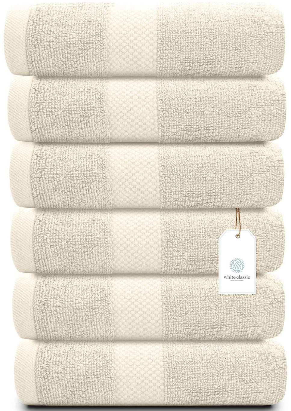 Luxury White Hand Towels - Soft 100% Turkish Cotton | Highly Absorbent Hotel spa Bathroom Towel Collection | 16x30 Inch | Set of 6