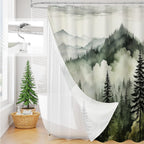 Litable Dark Green Forest Shower Curtain Set, 3 in 1 Fabric Shower Curtain with Waterproof Plastic Shower Curtain Liner & 12 Stainless Steel Metal Hooks, Misty Pine Nature Bathroom Curtain 72x72