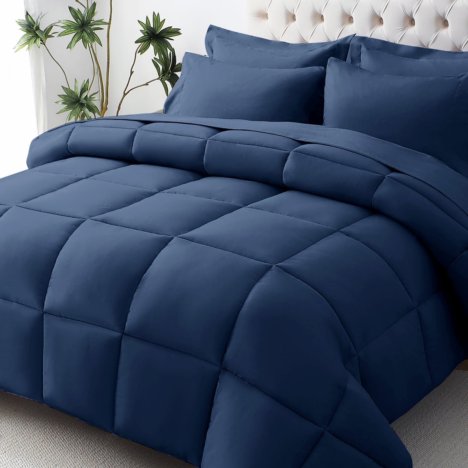 JOLLYVOGUE Queen Comforter Set, Ultra-Soft Bed in a Bag Queen Size 7 Pieces, Oeko-TEX Certified Bedding Set with Down Alternative Comforter, Sheets, Pillowcases & Shams, Black