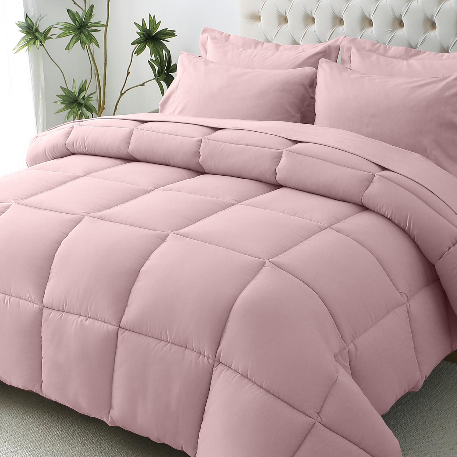 JOLLYVOGUE Queen Comforter Set, Ultra-Soft Bed in a Bag Queen Size 7 Pieces, Oeko-TEX Certified Bedding Set with Down Alternative Comforter, Sheets, Pillowcases & Shams, Black