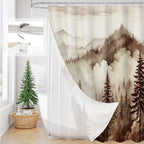 Litable Dark Green Forest Shower Curtain Set, 3 in 1 Fabric Shower Curtain with Waterproof Plastic Shower Curtain Liner & 12 Stainless Steel Metal Hooks, Misty Pine Nature Bathroom Curtain 72x72