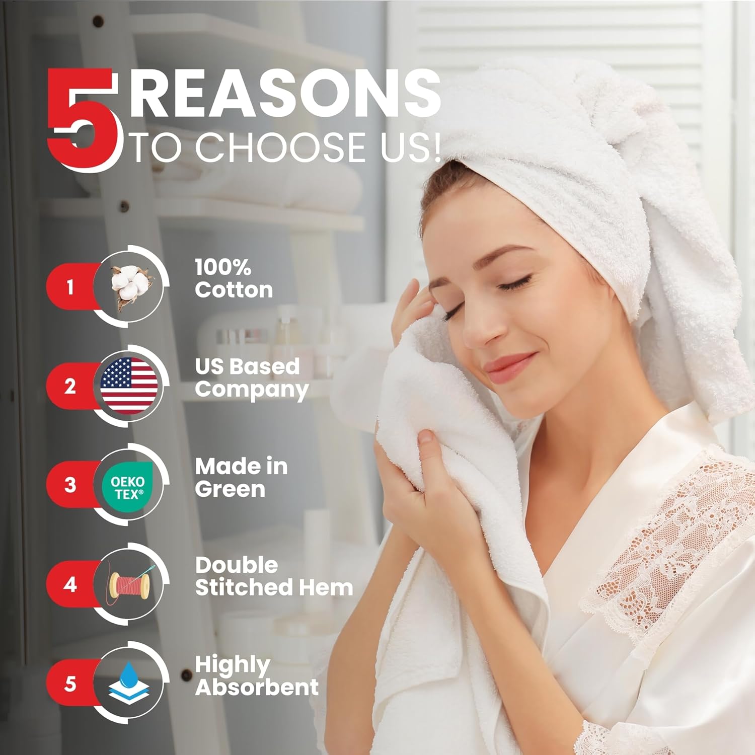 Infinitee Xclusives White Hand Towels for Bathroom - Set of 6 (16x28 inches) 600 GSM, 100% Cotton Ultra Soft, Quick Drying, Hotel Quality Hand Towel Set (Brilliant White, Hand Towels)