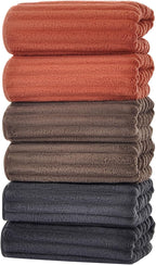 Set of 6 14X29.5 Inch Quick Dry Soft Microfiber Hand Towels with Hanging Loops for Bathroom Spa Kitchen Hotel, Brick Red Dark Grey Brown