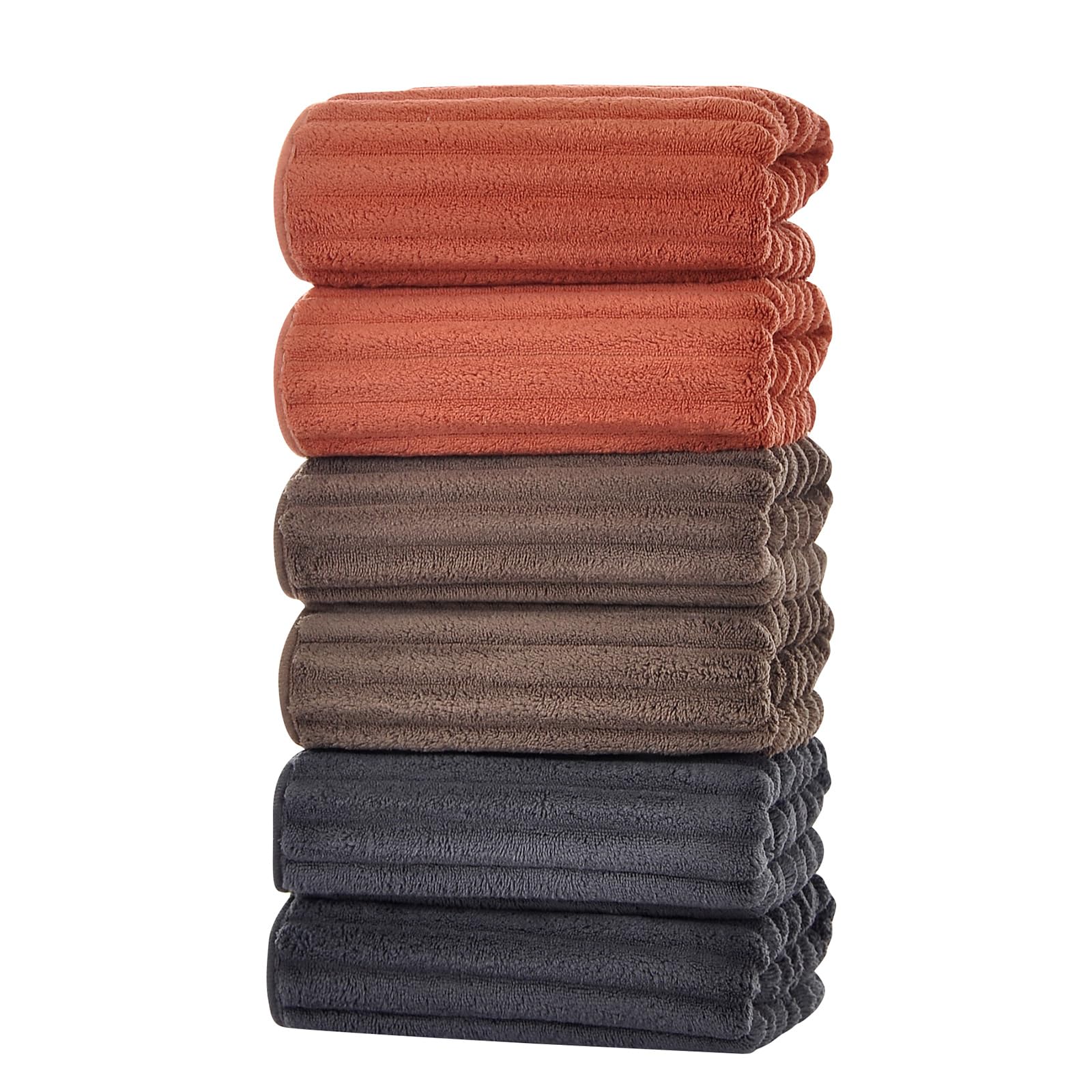 Set of 6 14X29.5 Inch Quick Dry Soft Microfiber Hand Towels with Hanging Loops for Bathroom Spa Kitchen Hotel, Brick Red Dark Grey Brown