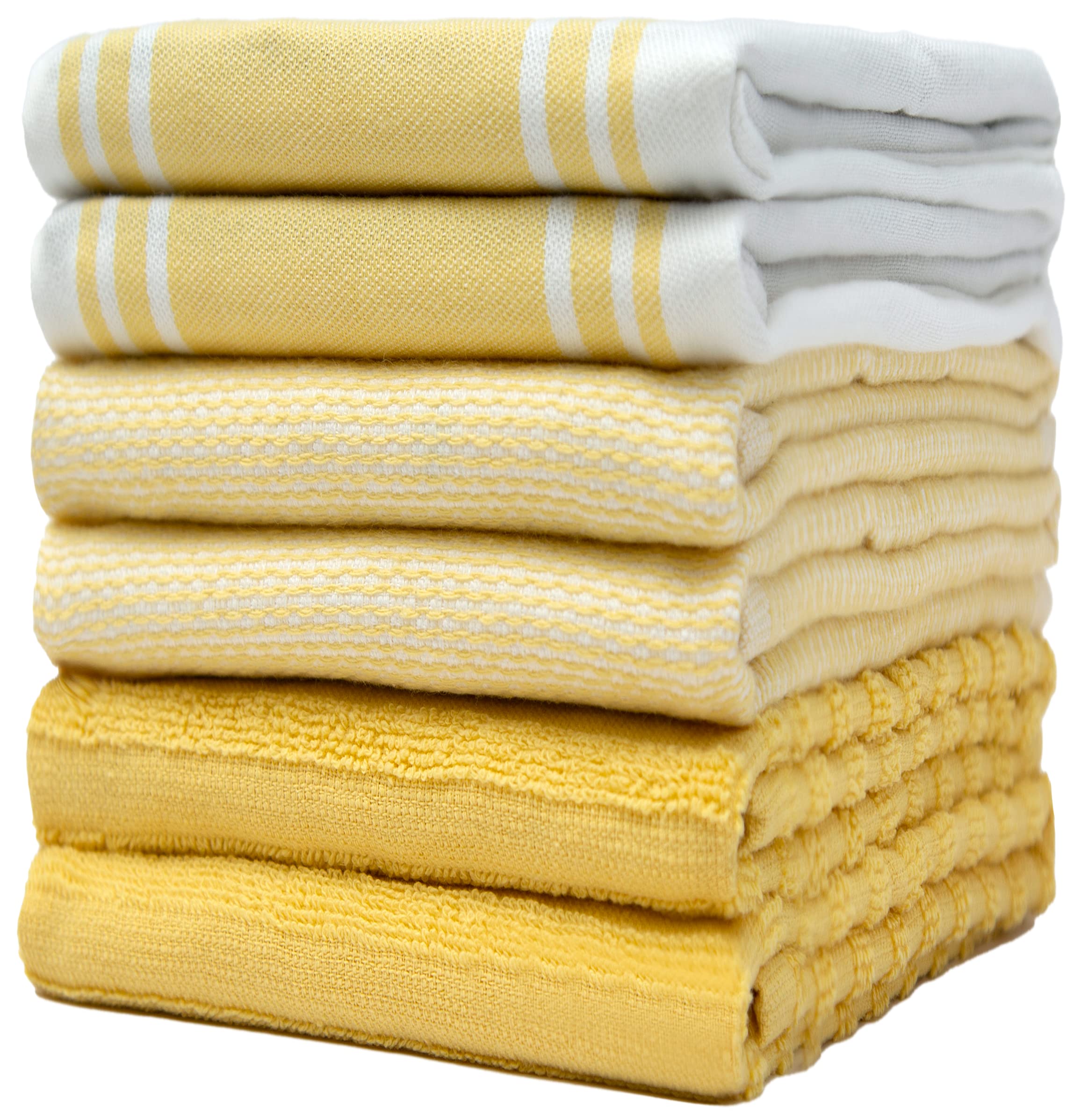 Premium Kitchen Towels (20”x 28”, 6 Pack) | Large Cotton Dish Towels | Flat & Terry Highly Absorbent Kitchen Linen Set with Hanging Loop | Gray