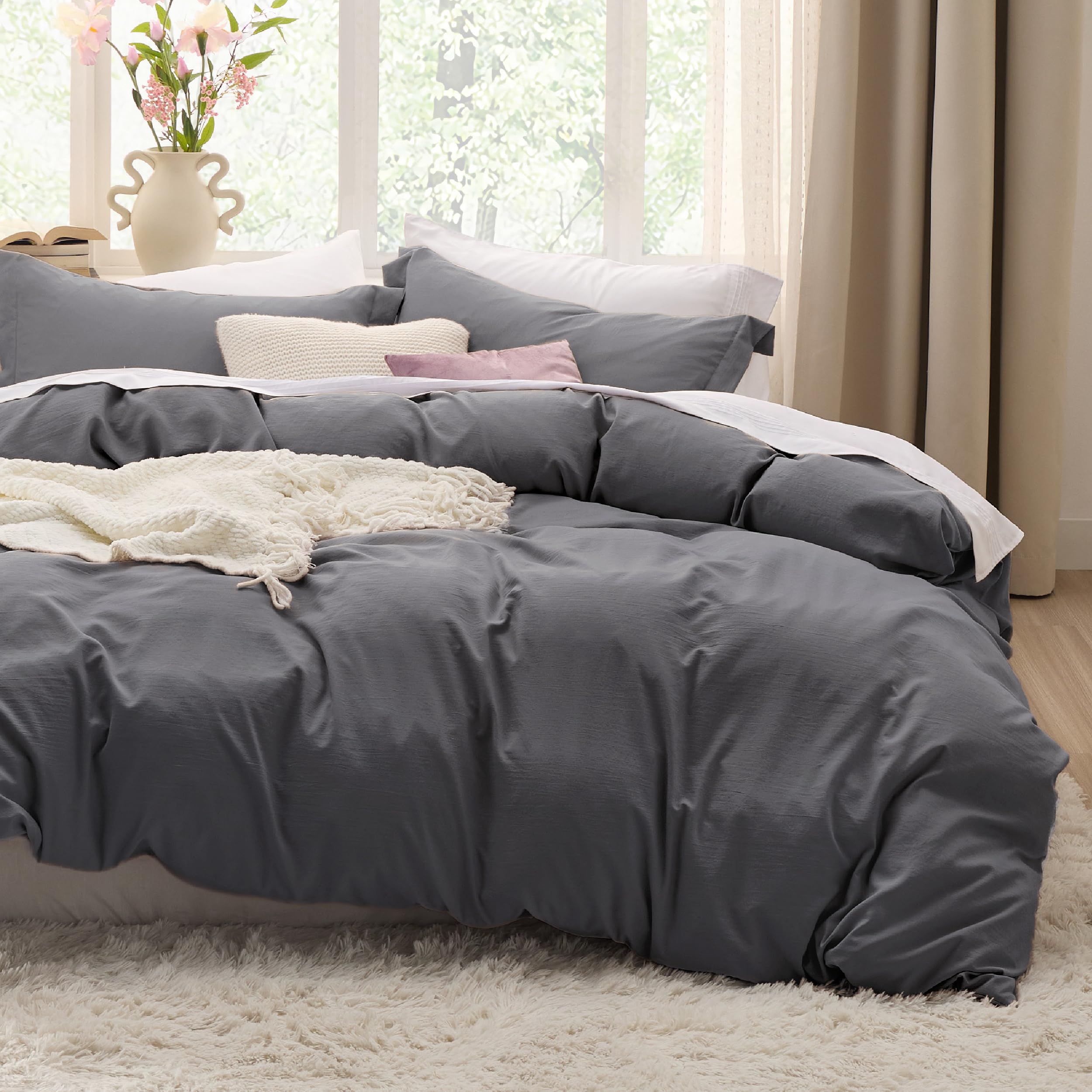 Bedsure White Duvet Cover King Size - 3 Pieces Prewashed Cotton-Like Polyester Extra Soft Bedding Set, Includes 1 Duvet Cover 104x90 Inches with Zipper Closure & 2 Pillow Shams, Comforter Not Included