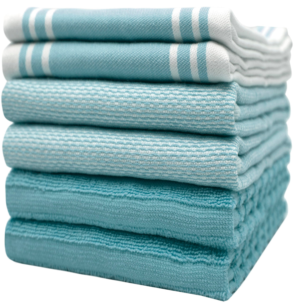 Premium Kitchen Towels (20”x 28”, 6 Pack) | Large Cotton Dish Towels | Flat & Terry Highly Absorbent Kitchen Linen Set with Hanging Loop | Gray