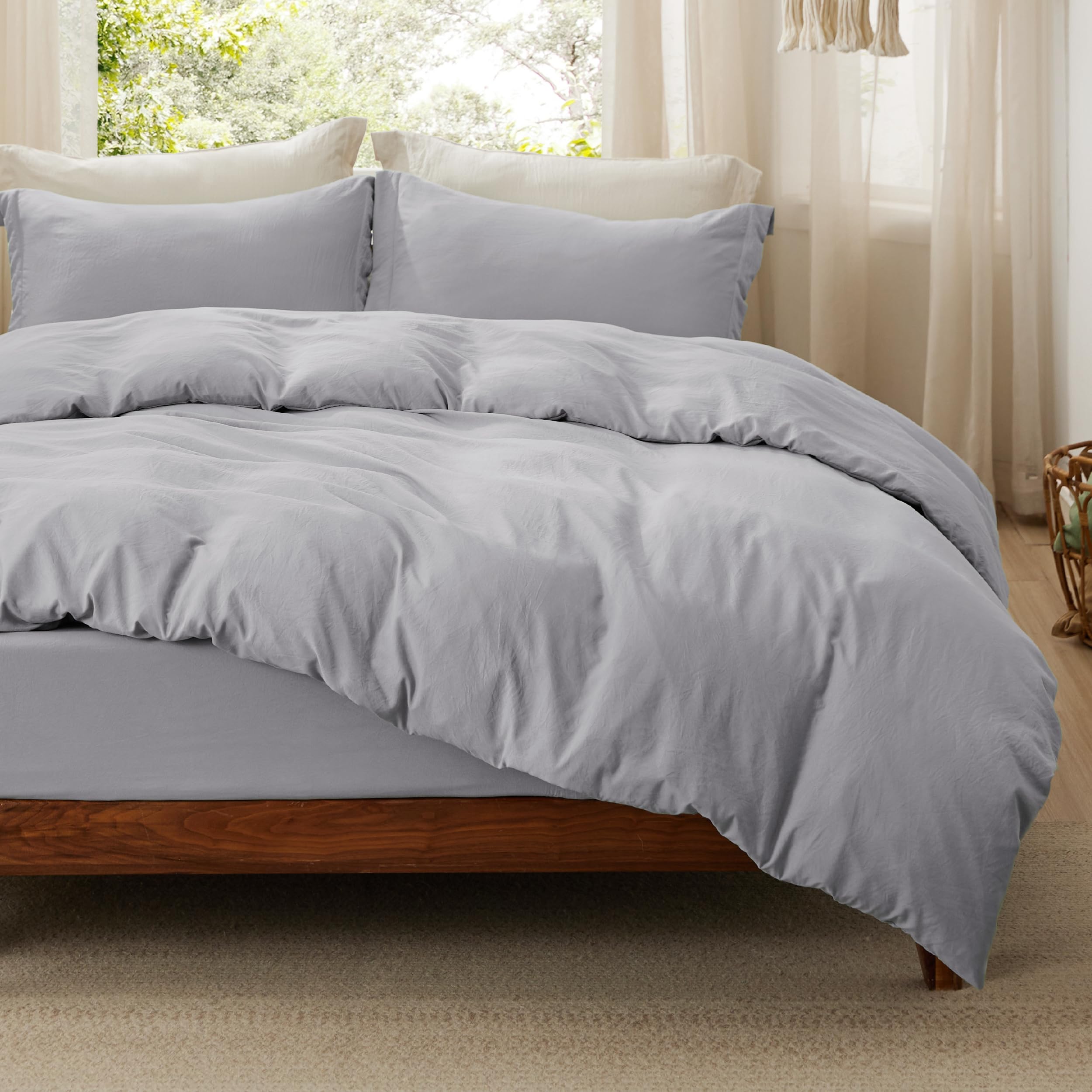 Bedsure White Duvet Cover Queen Size - 3 Pieces Prewashed Cotton-Like Polyester Extra Soft Bedding Set, Includes 1 Duvet Cover 90x90 Inches with Zipper Closure & 2 Pillow Shams, Comforter Not Included