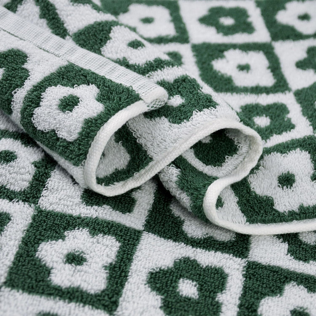 Jacquotha Cotton Hand Towels Green Checkered Floral - Quick Drying Hand Towel Set of 4, for Bathroom Kitchen Decor, 29” x 13”