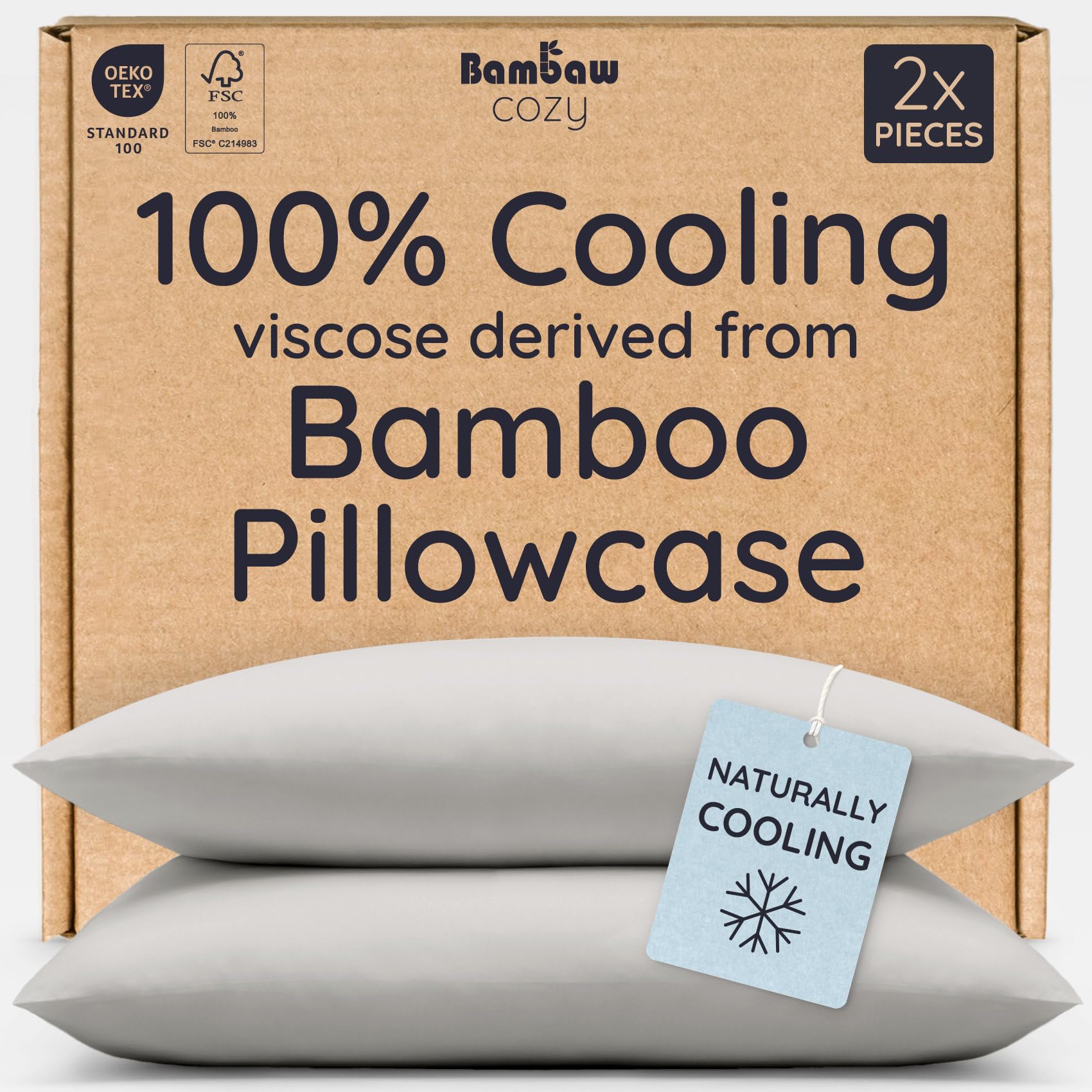 Bambaw 100% Viscose Derived from Bamboo Pillowcase Queen Size – Queen Cooling Pillow Cases Set of 2, with Envelope Closure, Breathable & Super Soft Pillow Cases (Ivory)