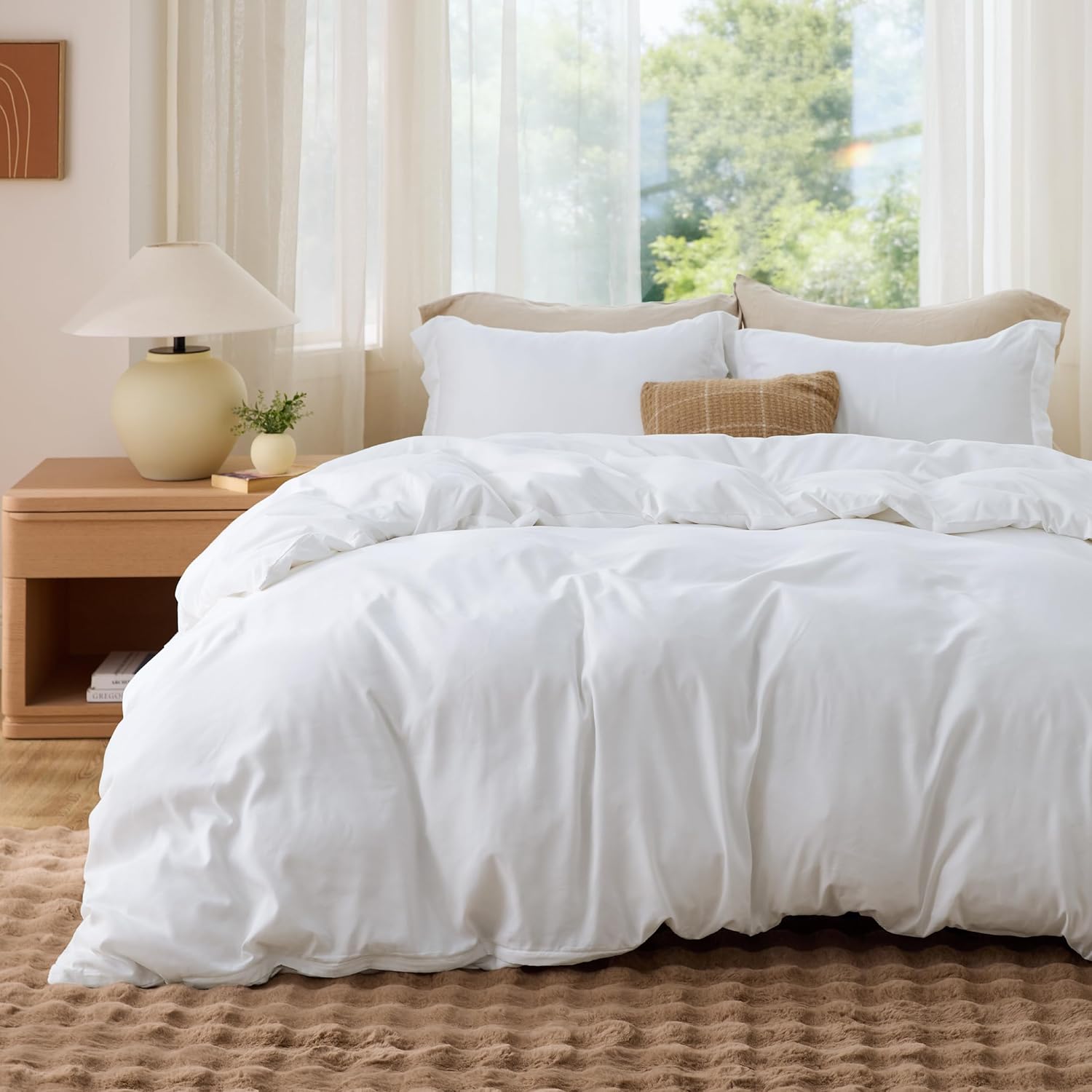 Bedsure White Duvet Cover Queen Size - Soft Double Brushed Bedding Set for Kids & Adults, Zipper Closure, 3 Pieces, Includes 1 Duvet Cover (90"x90") & 2 Pillow Shams, NO Comforter