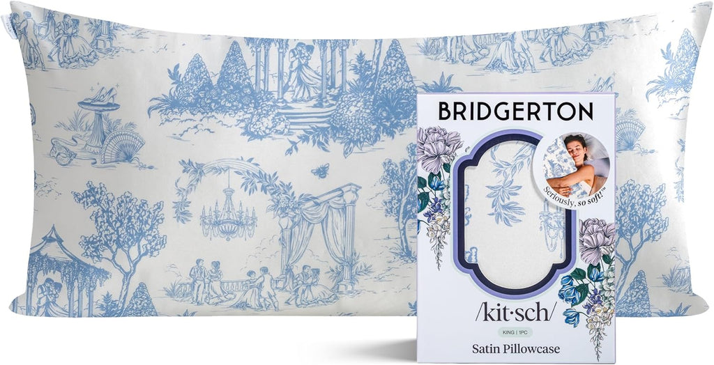 19x36 Garden Toile Zippered Cooling Satin Pillowcase Wrinkle-Soft for Hair & Skin, Softer Than Silk