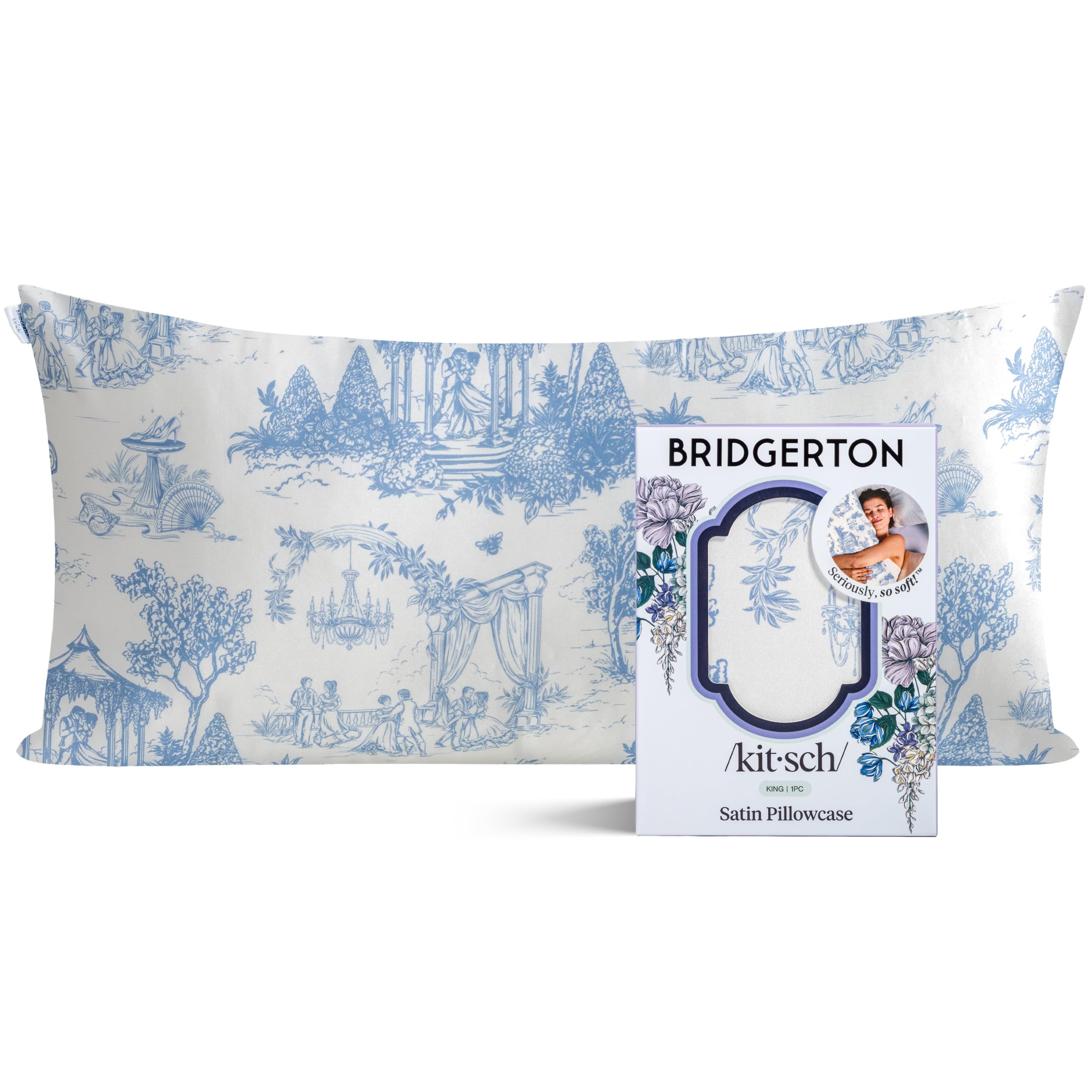 19x36 Garden Toile Zippered Cooling Satin Pillowcase Wrinkle-Soft for Hair & Skin, Softer Than Silk