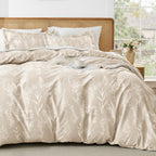 MUXHOMO Duvet Cover Queen Size, Reversible Floral Green Duvet Cover Set with Zipper Closure, 3 Pieces Botanical Patterns Soft Microfiber Bedding Set with 4 Ties (90"x90", 2 Pillow Cases)