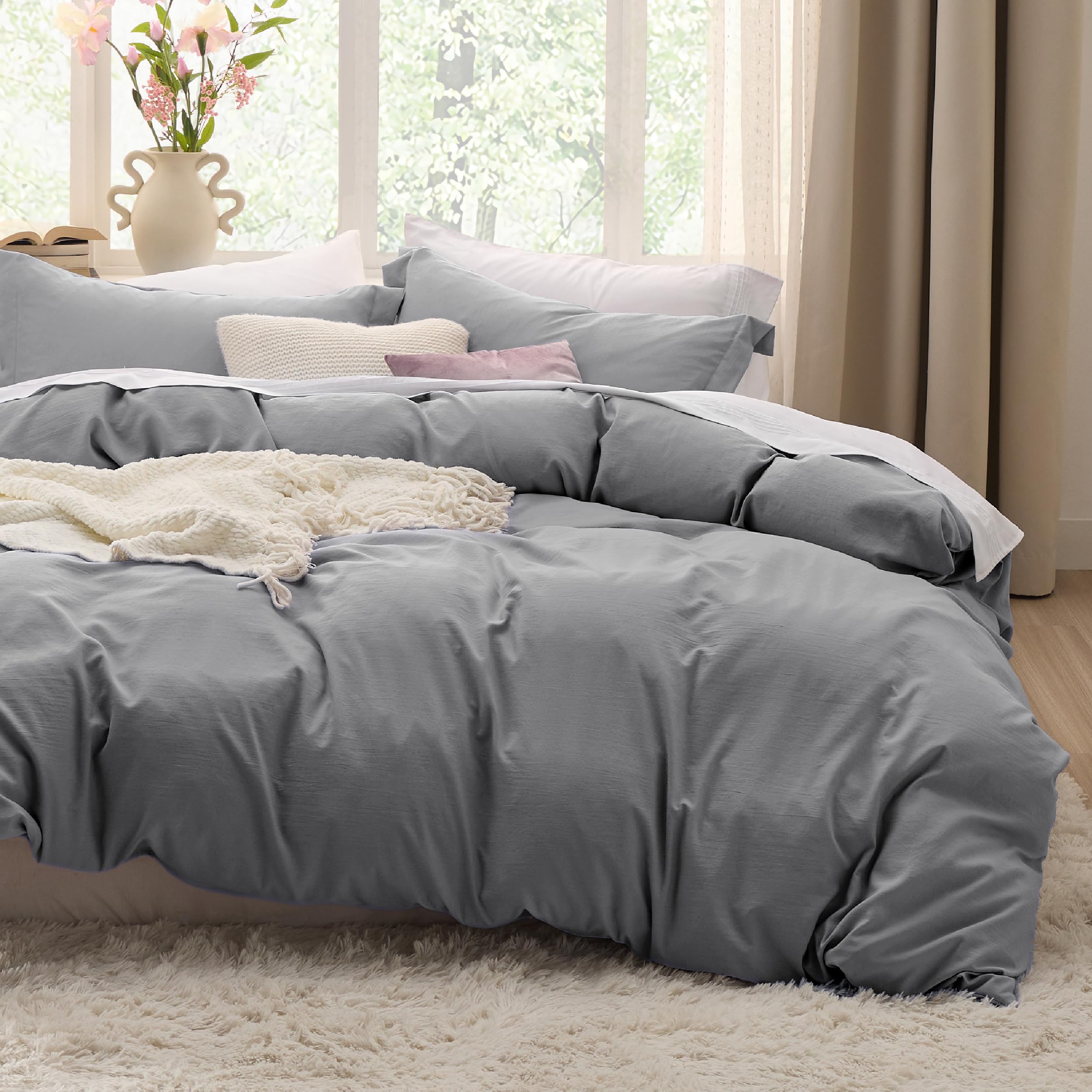 Bedsure White Duvet Cover King Size - 3 Pieces Prewashed Cotton-Like Polyester Extra Soft Bedding Set, Includes 1 Duvet Cover 104x90 Inches with Zipper Closure & 2 Pillow Shams, Comforter Not Included