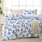 MUXHOMO Duvet Cover Queen Size, Reversible Floral Green Duvet Cover Set with Zipper Closure, 3 Pieces Botanical Patterns Soft Microfiber Bedding Set with 4 Ties (90"x90", 2 Pillow Cases)