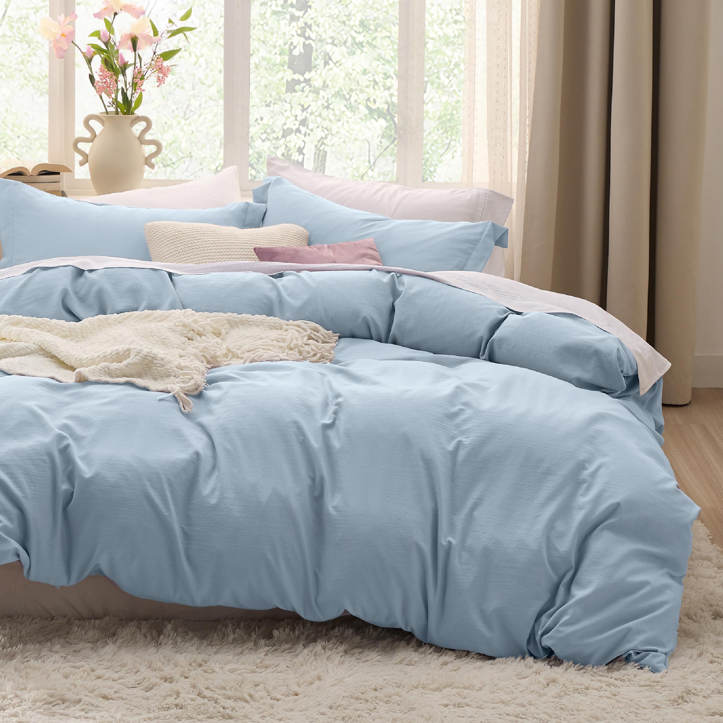 Bedsure White Duvet Cover King Size - 3 Pieces Prewashed Cotton-Like Polyester Extra Soft Bedding Set, Includes 1 Duvet Cover 104x90 Inches with Zipper Closure & 2 Pillow Shams, Comforter Not Included