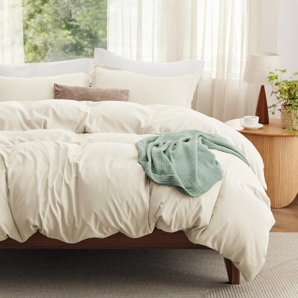 Bedsure White Duvet Cover Queen Size - 3 Pieces Prewashed Cotton-Like Polyester Extra Soft Bedding Set, Includes 1 Duvet Cover 90x90 Inches with Zipper Closure & 2 Pillow Shams, Comforter Not Included