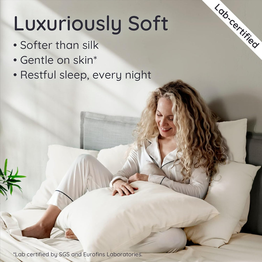 Bambaw 100% Viscose Derived from Bamboo Pillowcase Queen Size – Queen Cooling Pillow Cases Set of 2, with Envelope Closure, Breathable & Super Soft Pillow Cases (Ivory)