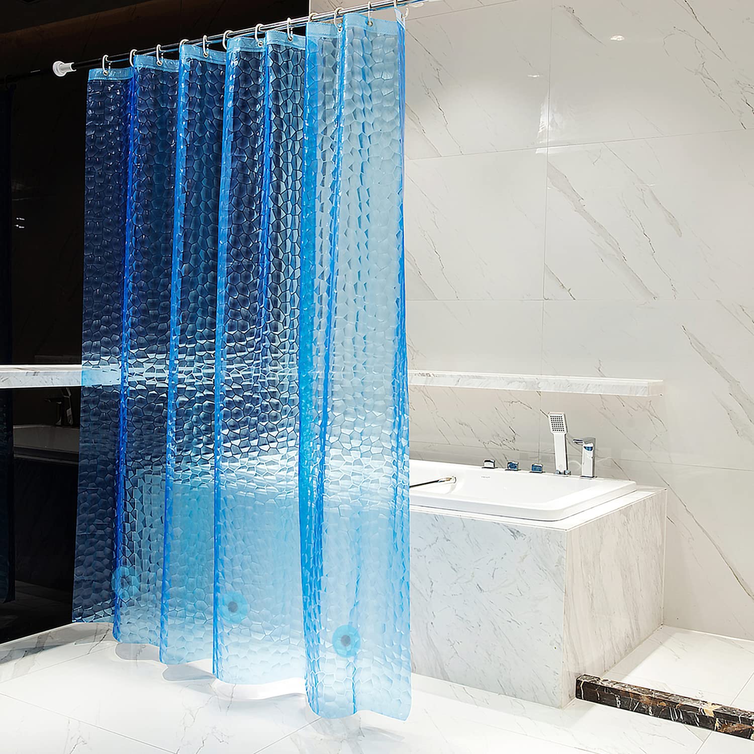 Bostofy Waterproof Shower Curtain Liner 8G EVA Thick Shower Curtain with Heavy Duty 3 Bottom Magnets, Shower Liner for Shower Stall, Bathtubs, 3D Pebble Pattern, 72 x 72,12 Hooks