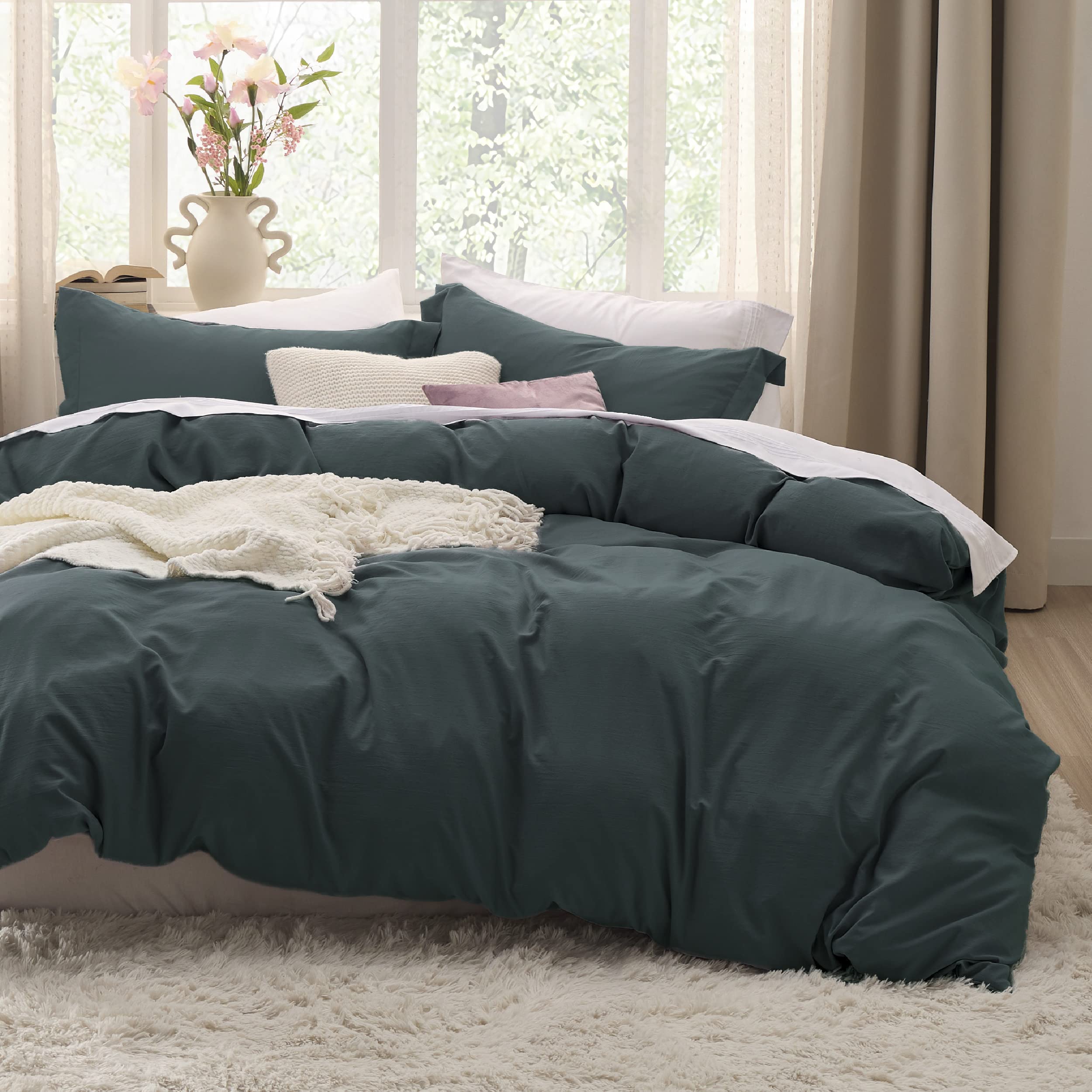 Bedsure White Duvet Cover King Size - 3 Pieces Prewashed Cotton-Like Polyester Extra Soft Bedding Set, Includes 1 Duvet Cover 104x90 Inches with Zipper Closure & 2 Pillow Shams, Comforter Not Included