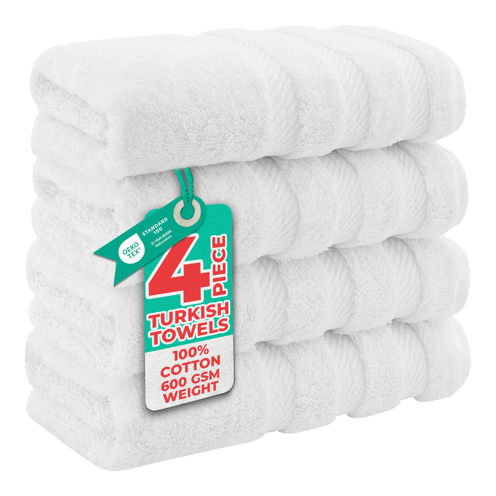 American Soft Linen Luxury Hand Towels for Bathroom, 100% Cotton Turkish 4 Piece Hand Towel Set, 600 GSM Hand Face Towels for Kitchen, White Hand Towels